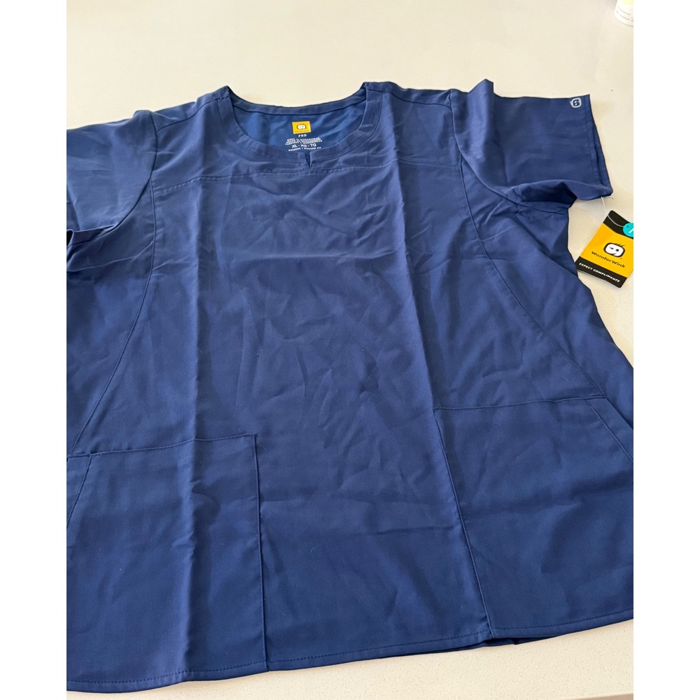 WonderWink PRO Womens Modern Fit V-Neck Scrub Top Navy Blue XL NEW